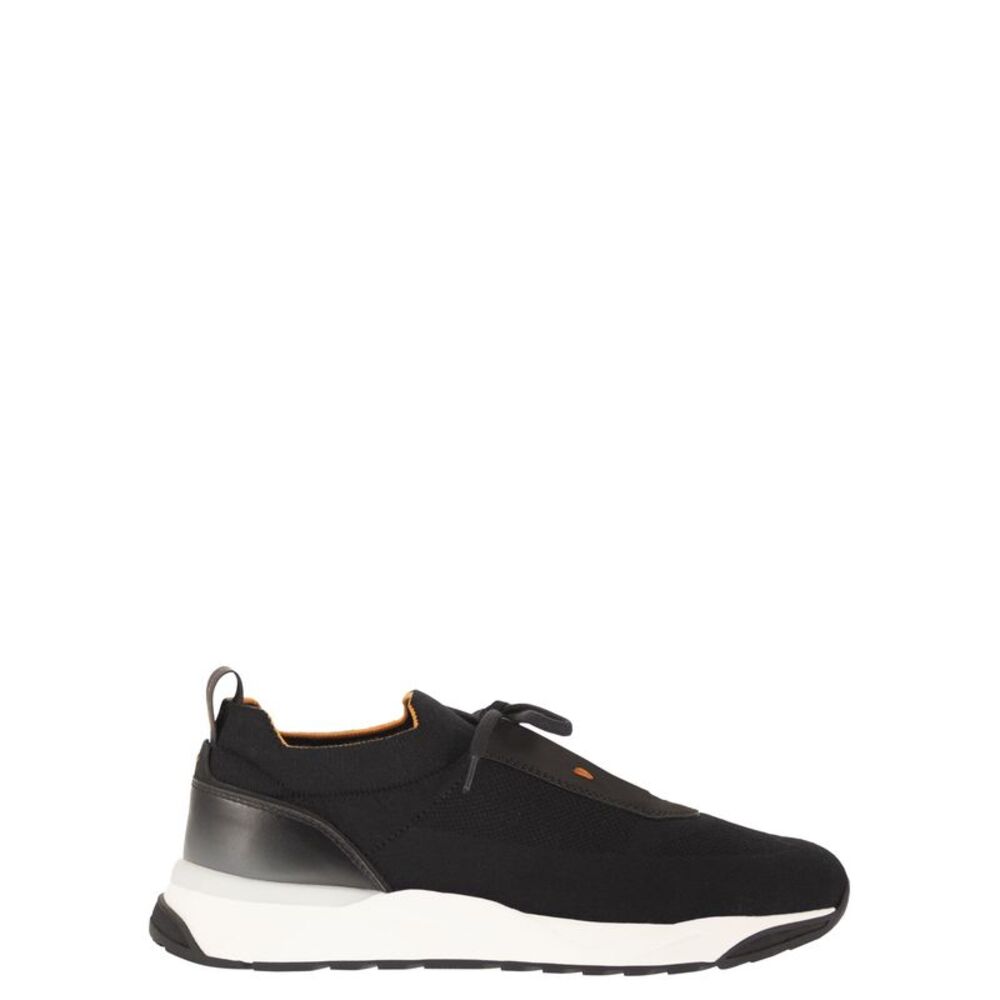 Santoni Men Textile And Leather Trainers With Raised Sole